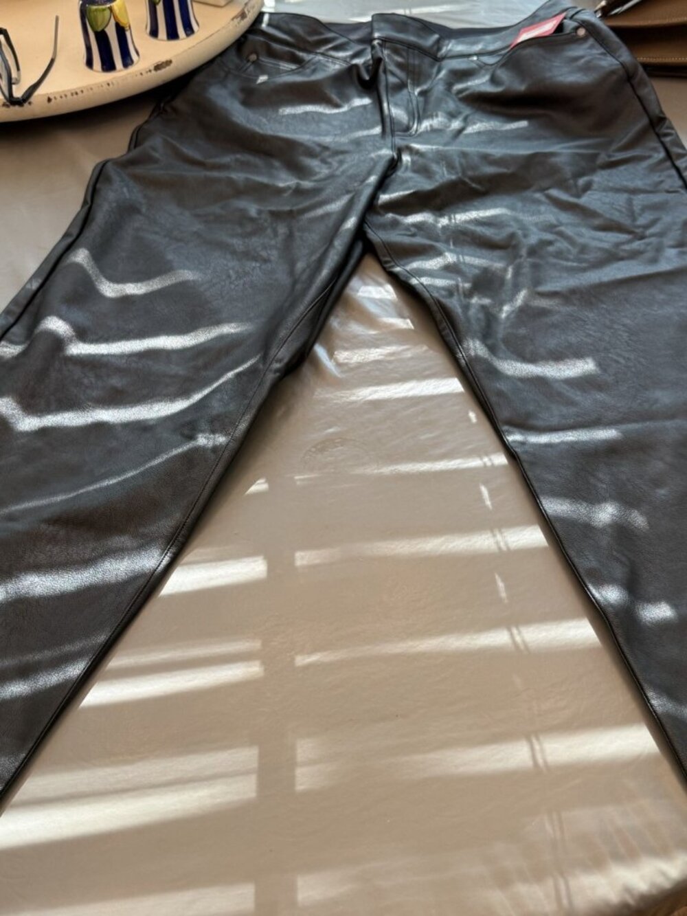 NWT Spanx II Slim‎ Straight Faux Leather Pants Luxe Black Pull On Shaping XL